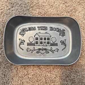 Wilton Armetale | Silver Pewter “Bless This House” Decorative Bread Tray